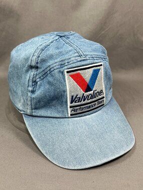 Vtg Valvoline Performance Team NASCAR Elastic Back Hat Denim Motorsports Mens